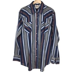 ELY CATTLEMAN Pearl Snap Shirt Long Sleeve Stripe Rodeo Cowboy Western Size XLT